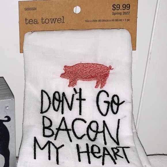 Farmhouse Tiered Tray Decor Piggy Bacon Tea Towel Wood Sign - Picture 2 of 3